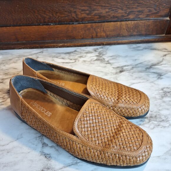 Aerosoles‎ Tobacco Leather Loafer Womens 9B Woven Slip On Low Heel Casual Work - Picture 3 of 15